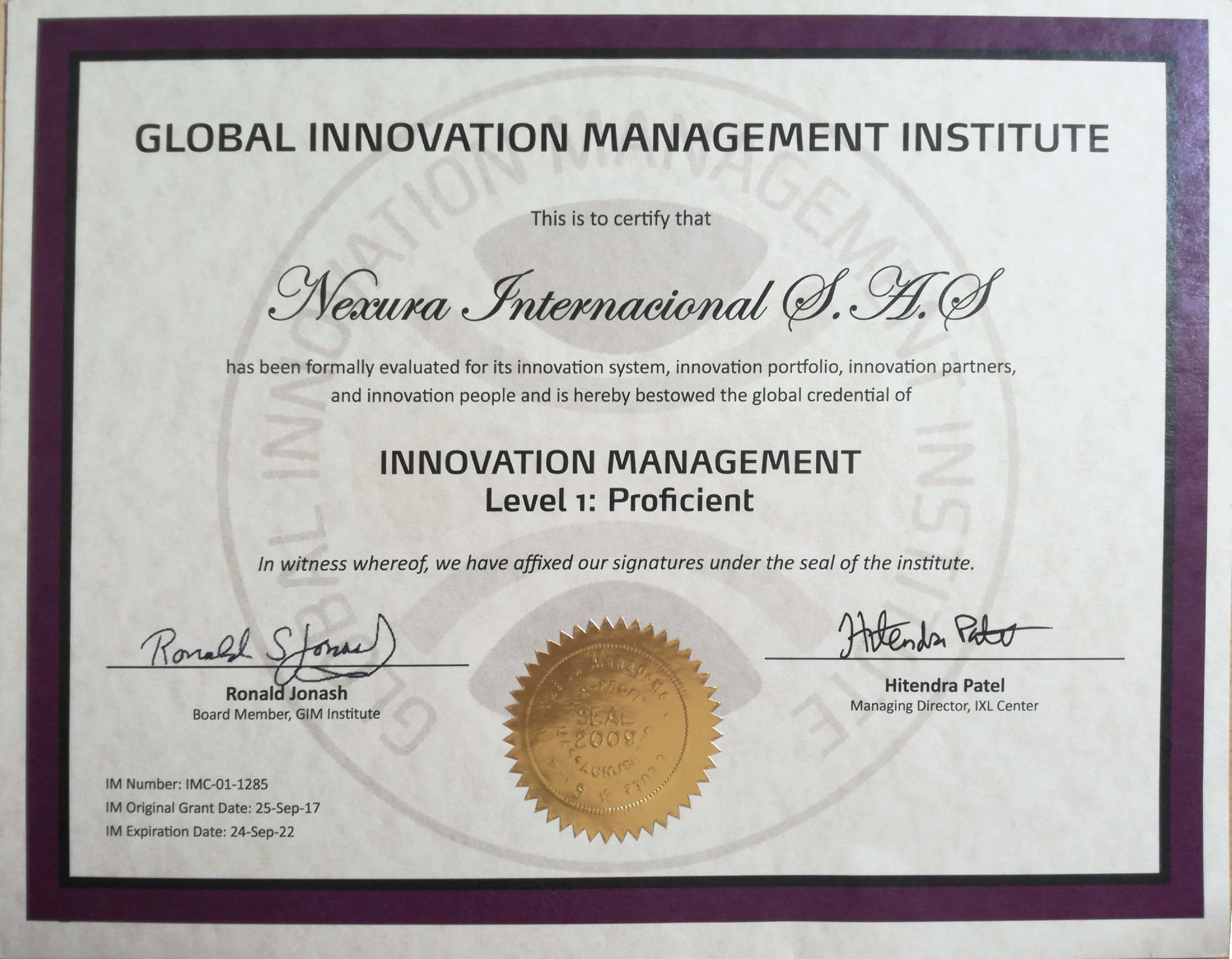 Certificado Innovation Certificado Innovation